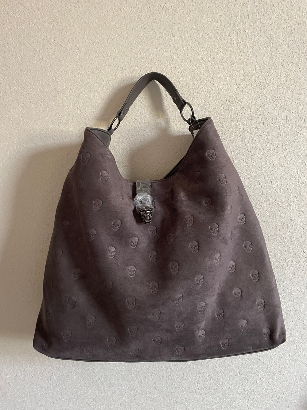 NWT Betsey Johnson RARE Skull Goth Baddie Gray Velvet Hobo Bag